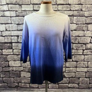 Chico's Zenergy Blue & White 3/4 Sleeve Blouse Size Large